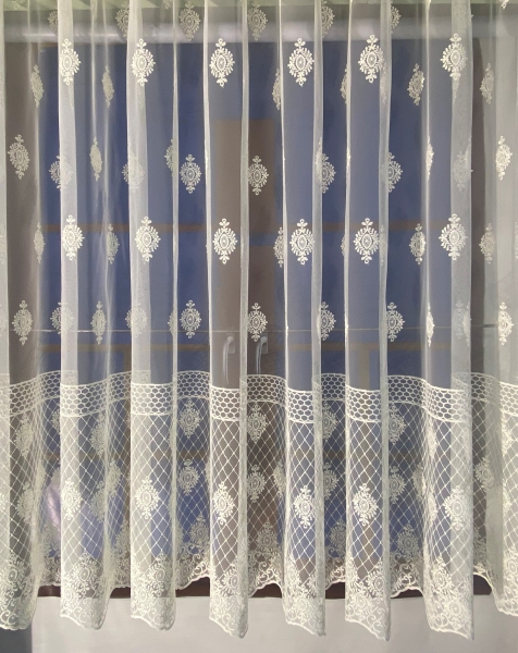 Krémová záclona,vyšívaný,mriežkový vzor,metráž - Glor