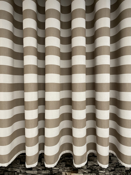 Záves, bielo hnedé pruhy, metráž, aj na terasu - č.870