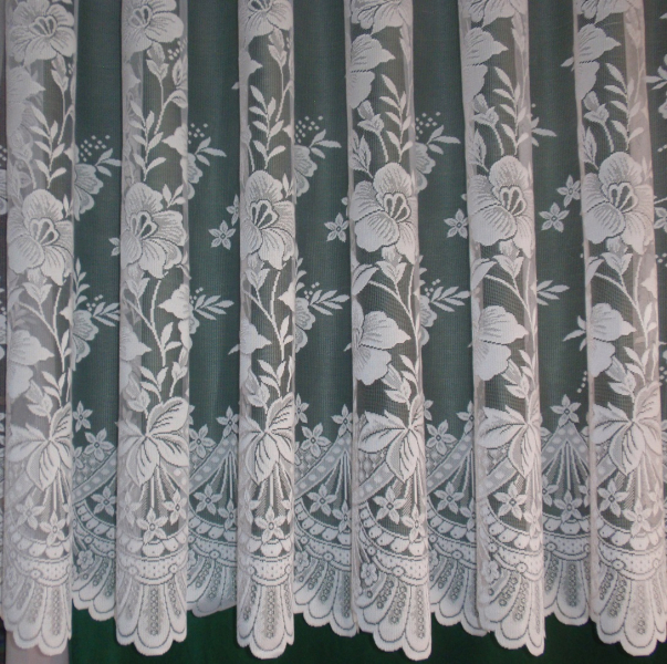 Biela, žakárová záclona - hustejšia, kvety, metráž - č.65
